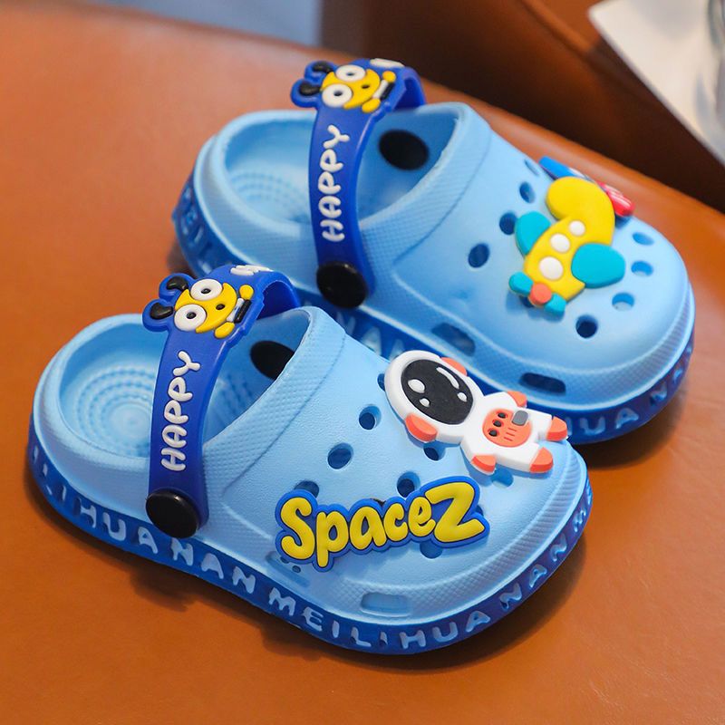 Children's slippers - Summer girls' cute cartoon indoor soft-soled anti-slip boys' baby household front-opening slip-on sandals with holes