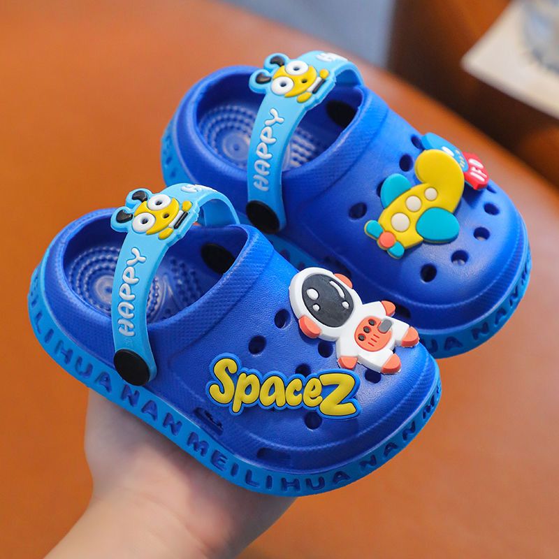 Children's slippers - Summer girls' cute cartoon indoor soft-soled anti-slip boys' baby household front-opening slip-on sandals with holes
