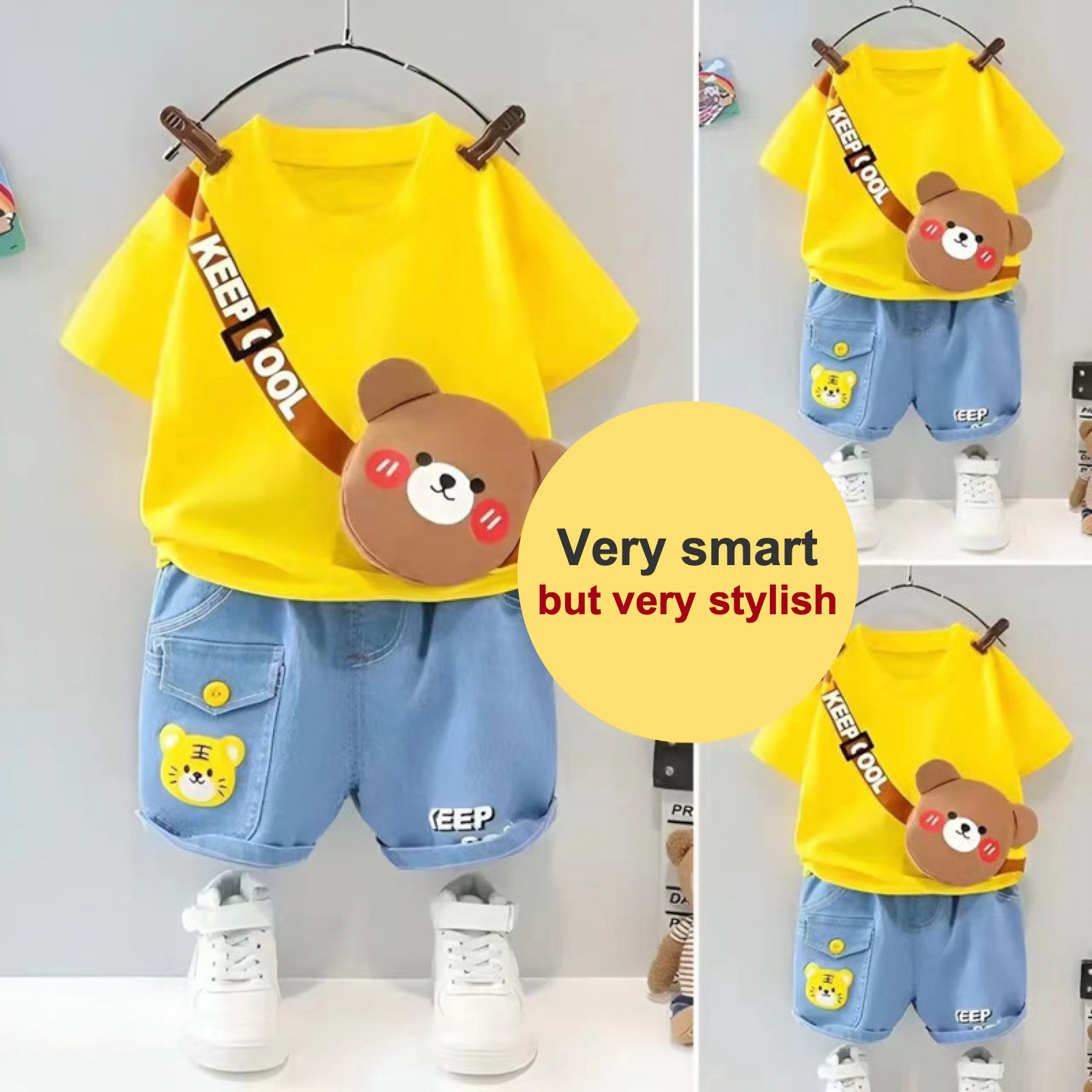 2 pcs set for children aged 0-5 new trendy boys' summer short-sleeved. Children's summer clothing with cartoon designs. Baby lightweight style.