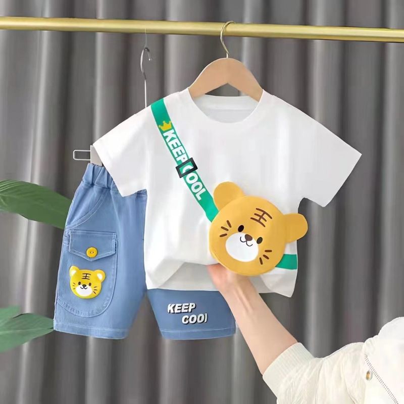 2 pcs set for children aged 0-5 new trendy boys' summer short-sleeved. Children's summer clothing with cartoon designs. Baby lightweight style.