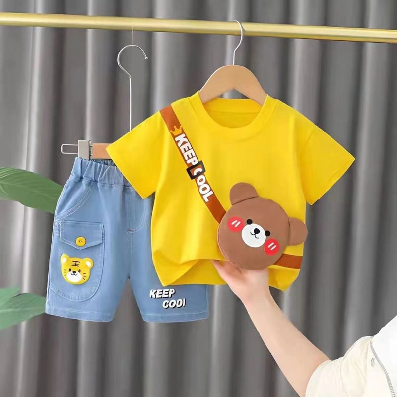 2 pcs set for children aged 0-5 new trendy boys' summer short-sleeved. Children's summer clothing with cartoon designs. Baby lightweight style.