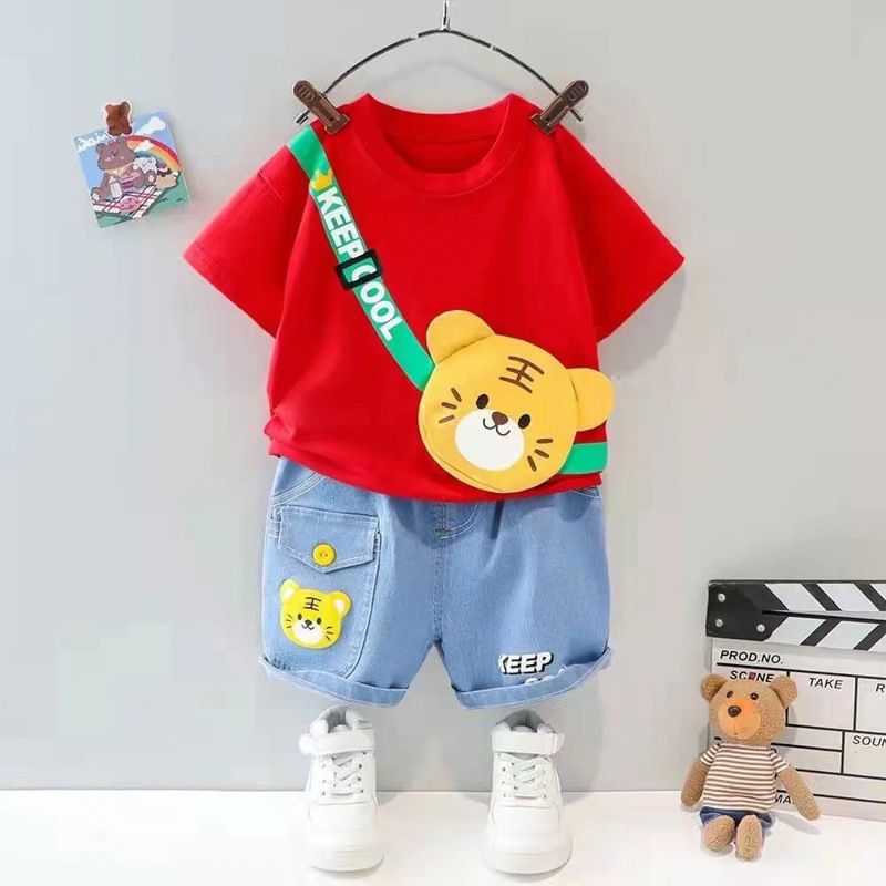 2 pcs set for children aged 0-5 new trendy boys' summer short-sleeved. Children's summer clothing with cartoon designs. Baby lightweight style.