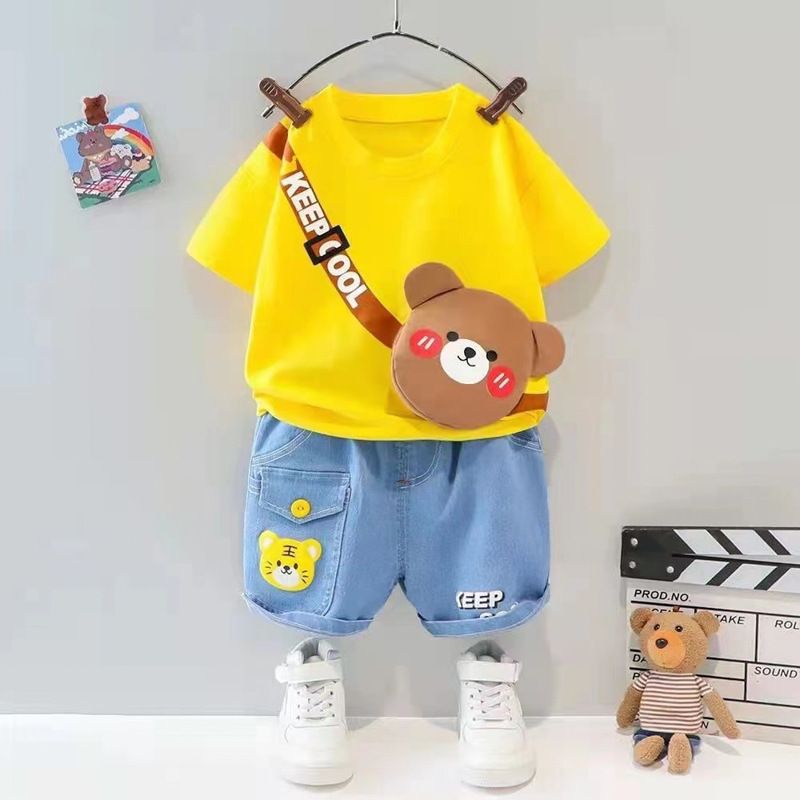 2 pcs set for children aged 0-5 new trendy boys' summer short-sleeved. Children's summer clothing with cartoon designs. Baby lightweight style.