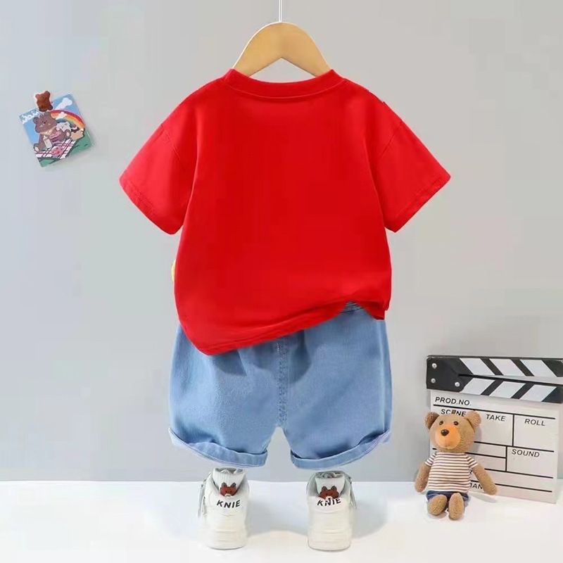 2 pcs set for children aged 0-5 new trendy boys' summer short-sleeved. Children's summer clothing with cartoon designs. Baby lightweight style.