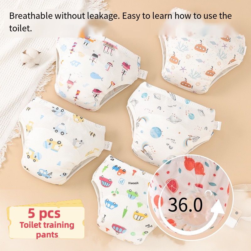 5 pcs baby toilet training pants - Boys' and girls' underwear, learning pants, waterproof and washable, diaper-free, urine-proof pants