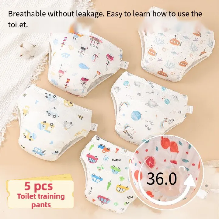 5 pcs baby toilet training pants - Boys' and girls' underwear, learning pants, waterproof and washable, diaper-free, urine-proof pants