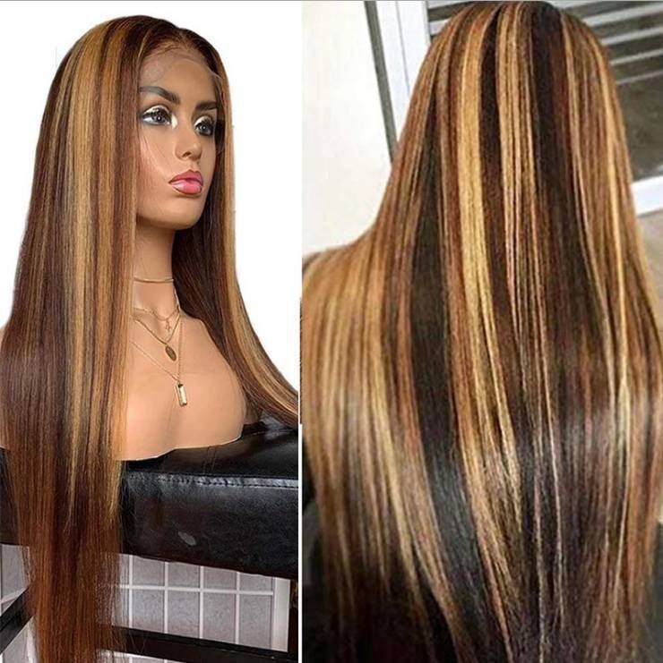 European and American women's wigs, African long black hair, middle parting, long straight hair, high-temperature silk wig cap, cross-border wigs