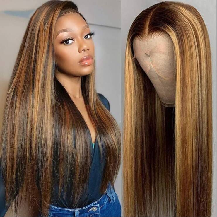 European and American women's wigs, African long black hair, middle parting, long straight hair, high-temperature silk wig cap, cross-border wigs