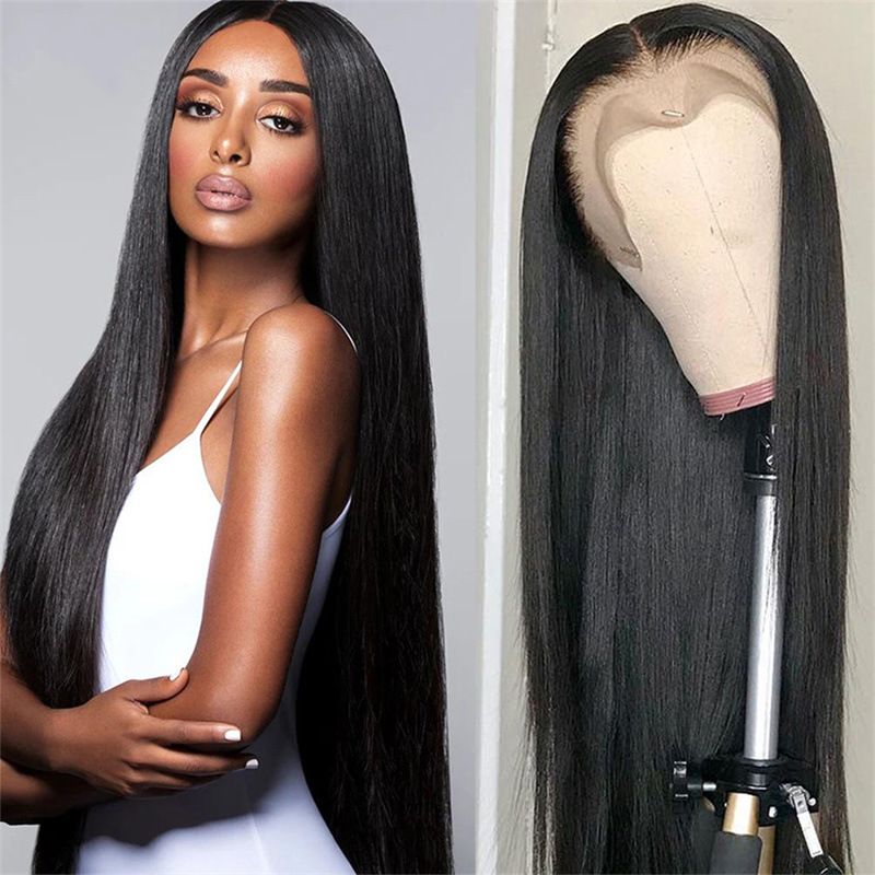 European and American women's wigs, African long black hair, middle parting, long straight hair, high-temperature silk wig cap, cross-border wigs