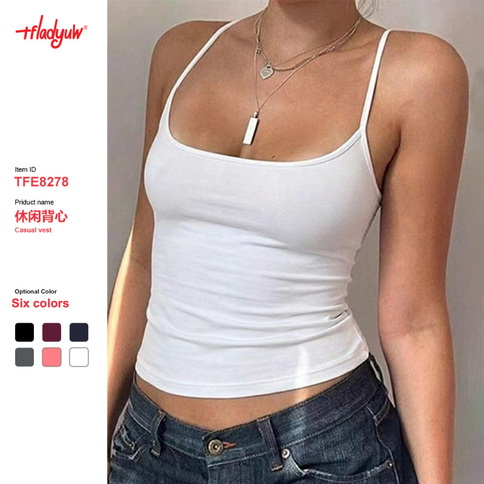 European style solid-color "hot girl" single-shoulder V-neck inner top with a small bra. For summer, it is a one-piece outfit that can be worn as outerwear and also features a fitted suspender style