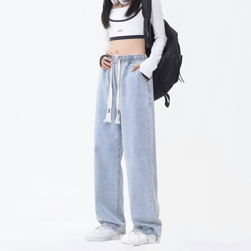 2026 New Style Spring-Autumn Denim Pants for Women - Trendy Brand - Loose and Retro Straight-Fitting Wide Leg Casual Pants for Children