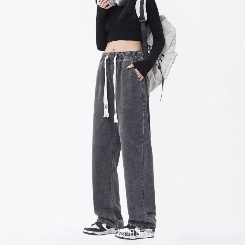 2026 New Style Spring-Autumn Denim Pants for Women - Trendy Brand - Loose and Retro Straight-Fitting Wide Leg Casual Pants for Children