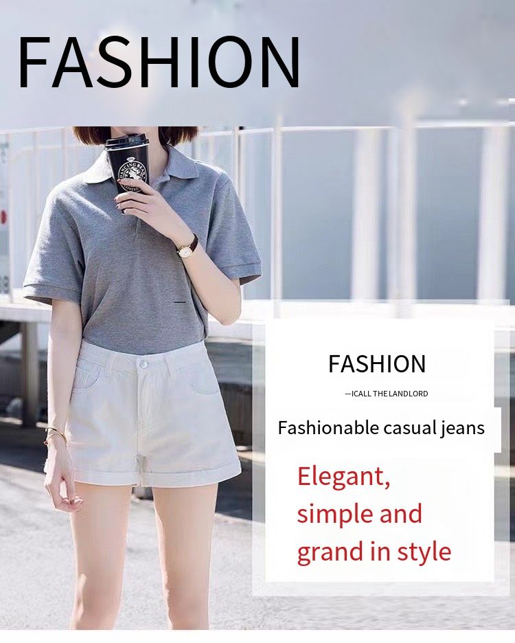 High-waisted black denim short pants for women in summer, with rolled edges, loose and comfortable, slimming and A-shaped wide-leg pants, hot pants, Korean style trendy