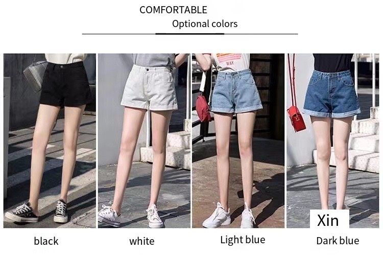 High-waisted black denim short pants for women in summer, with rolled edges, loose and comfortable, slimming and A-shaped wide-leg pants, hot pants, Korean style trendy