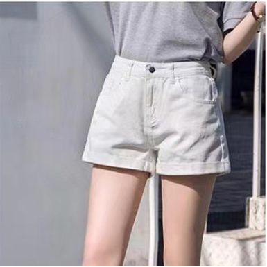 High-waisted black denim short pants for women in summer, with rolled edges, loose and comfortable, slimming and A-shaped wide-leg pants, hot pants, Korean style trendy