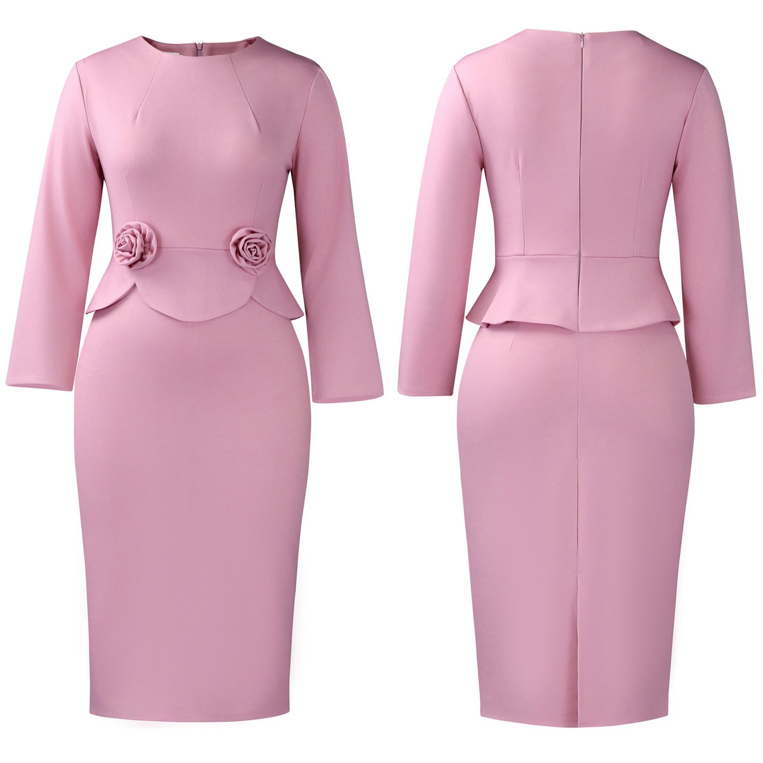 2025 Autumn/Winter New Style Fashion Round-neck Long-sleeve Solid-color Three-dimensional Flower European-style Dress