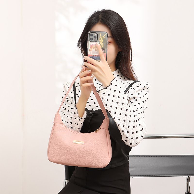 2026 Fashion Lychee Pattern Rhinestone Decorated Crescent-shaped Women's Shoulder Bag, Fresh and Sweet Single-Shoulder Bag for Ladies, Women's Handbag