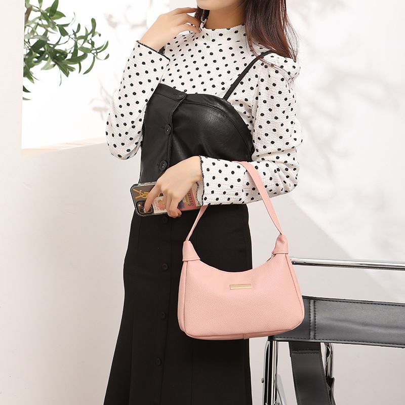 2026 Fashion Lychee Pattern Rhinestone Decorated Crescent-shaped Women's Shoulder Bag, Fresh and Sweet Single-Shoulder Bag for Ladies, Women's Handbag