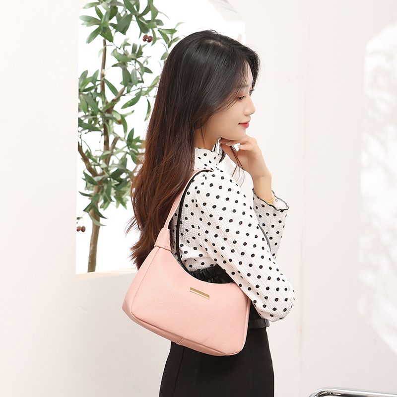 2026 Fashion Lychee Pattern Rhinestone Decorated Crescent-shaped Women's Shoulder Bag, Fresh and Sweet Single-Shoulder Bag for Ladies, Women's Handbag