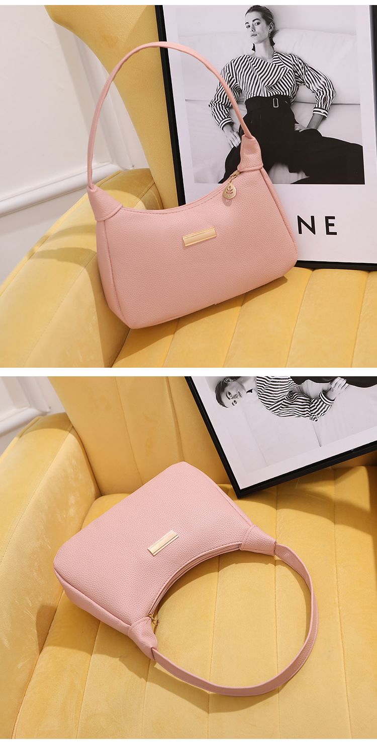 2026 Fashion Lychee Pattern Rhinestone Decorated Crescent-shaped Women's Shoulder Bag, Fresh and Sweet Single-Shoulder Bag for Ladies, Women's Handbag