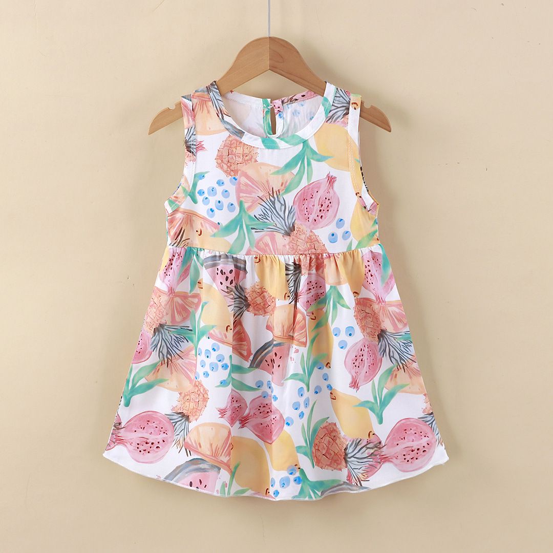Girls' summer cotton dress for children, new style, large size, princess-style top and skirt, Korean version, girls' dress, children's clothing, floral pattern