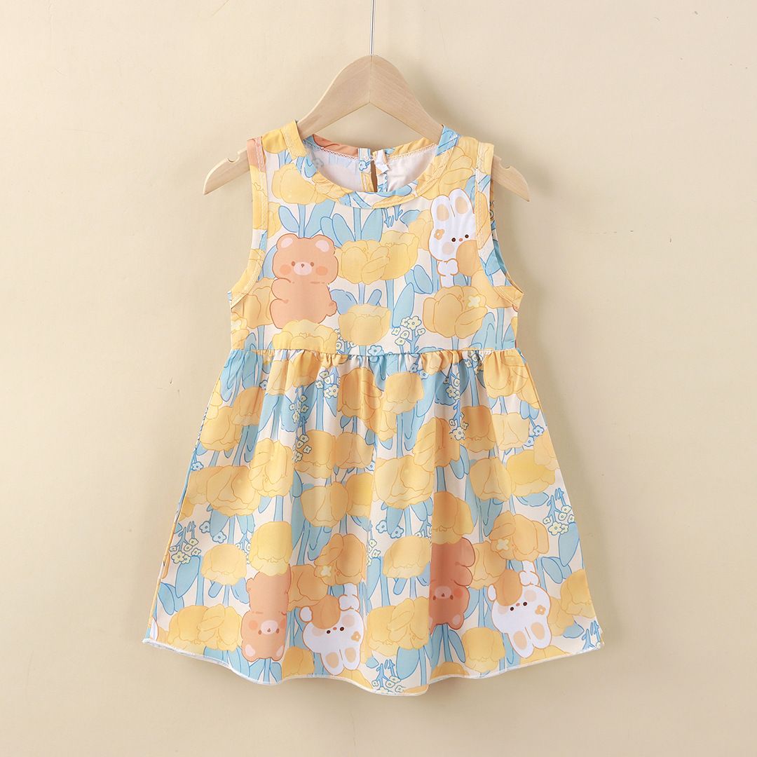 Girls' summer cotton dress for children, new style, large size, princess-style top and skirt, Korean version, girls' dress, children's clothing, floral pattern
