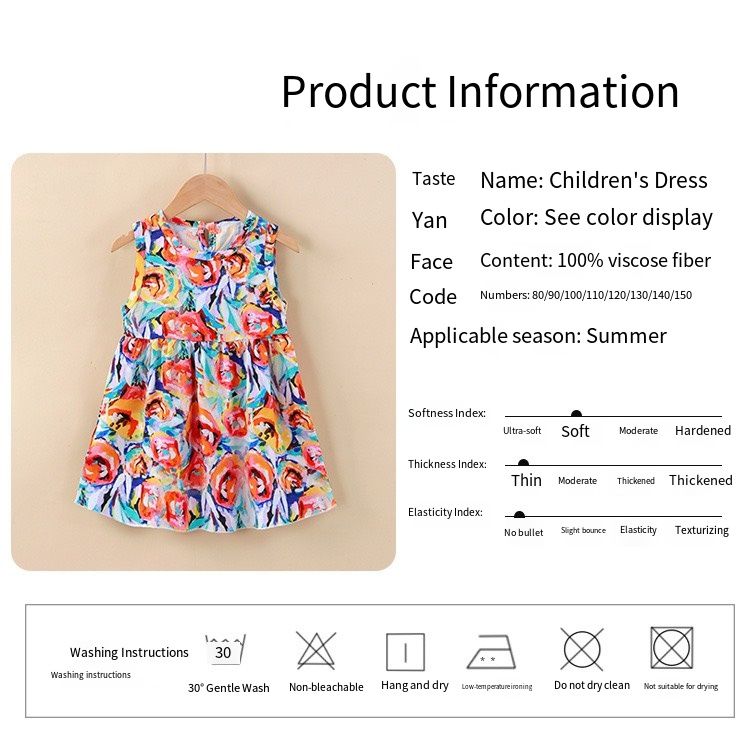 Girls' summer cotton dress for children, new style, large size, princess-style top and skirt, Korean version, girls' dress, children's clothing, floral pattern