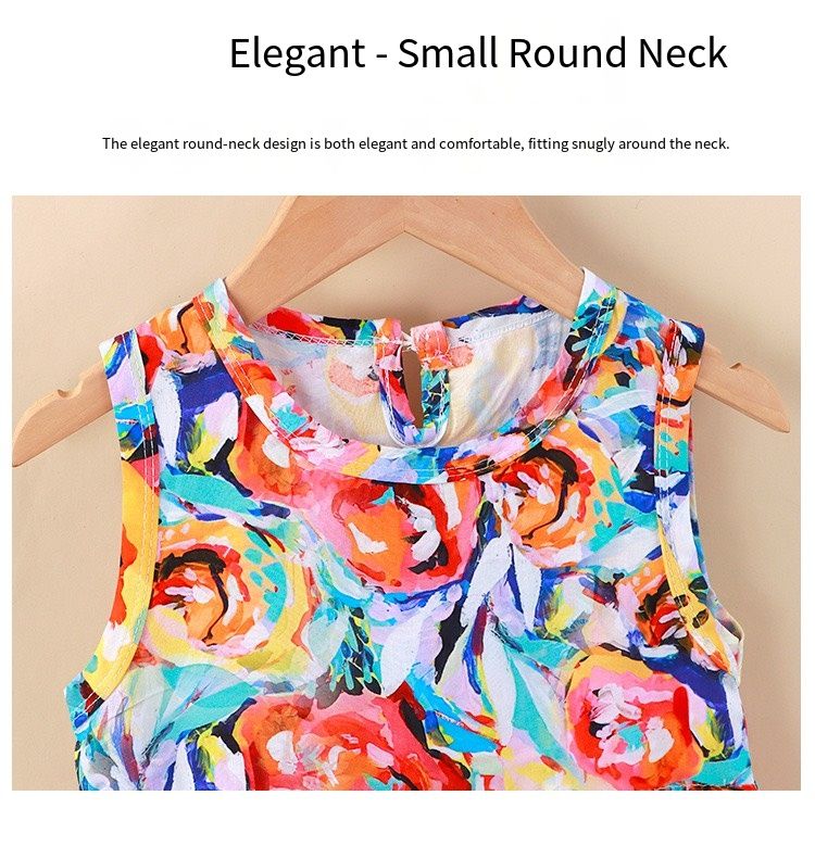 Girls' summer cotton dress for children, new style, large size, princess-style top and skirt, Korean version, girls' dress, children's clothing, floral pattern