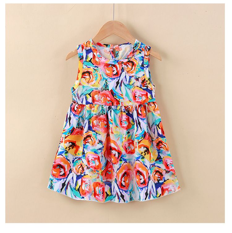 Girls' summer cotton dress for children, new style, large size, princess-style top and skirt, Korean version, girls' dress, children's clothing, floral pattern