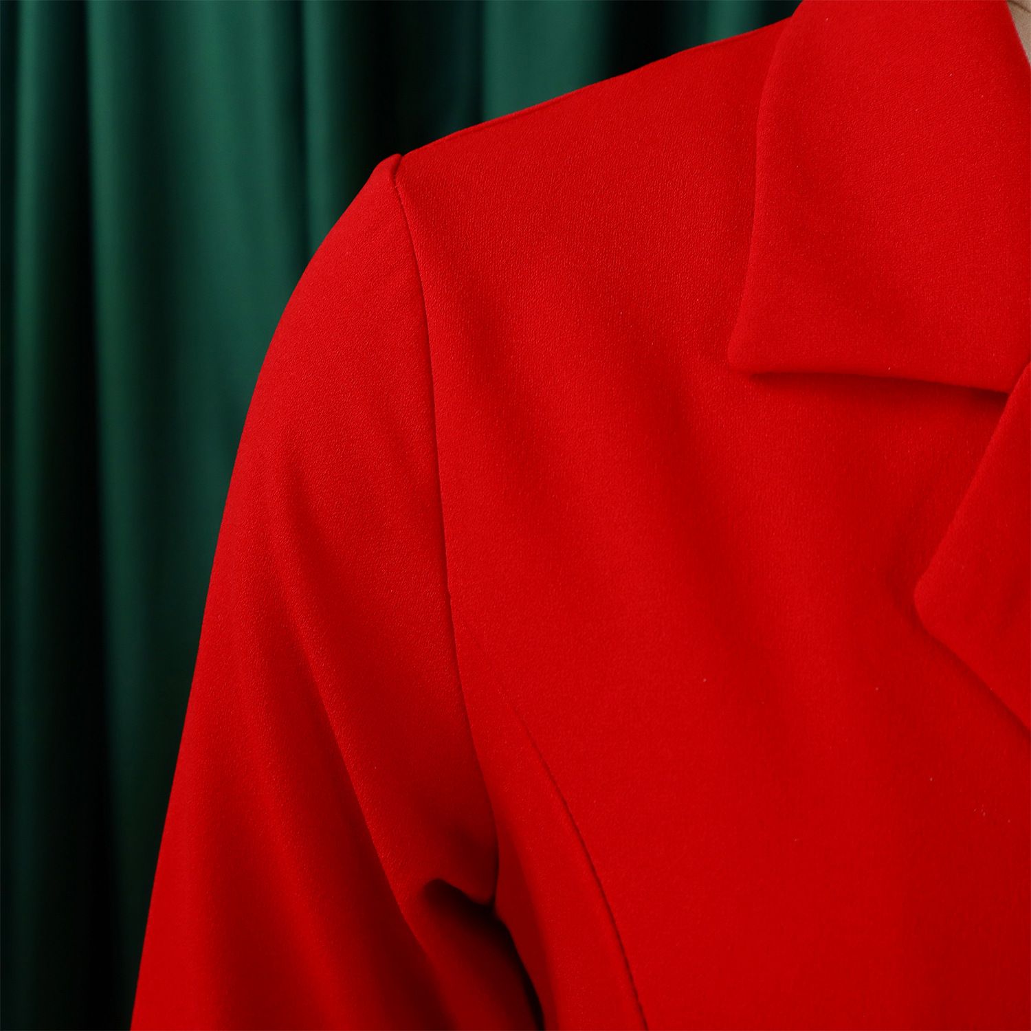 New style export high-waisted fashionable cinched waist pleated patchwork mid-length suit dress