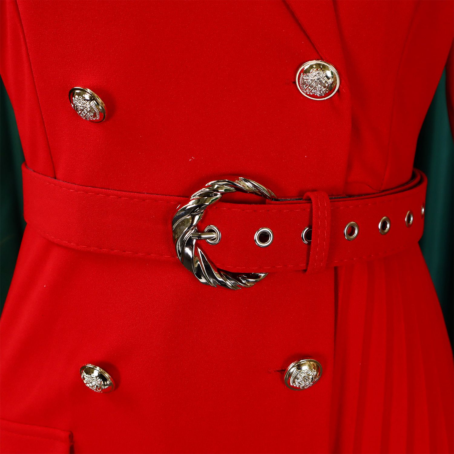 New style export high-waisted fashionable cinched waist pleated patchwork mid-length suit dress