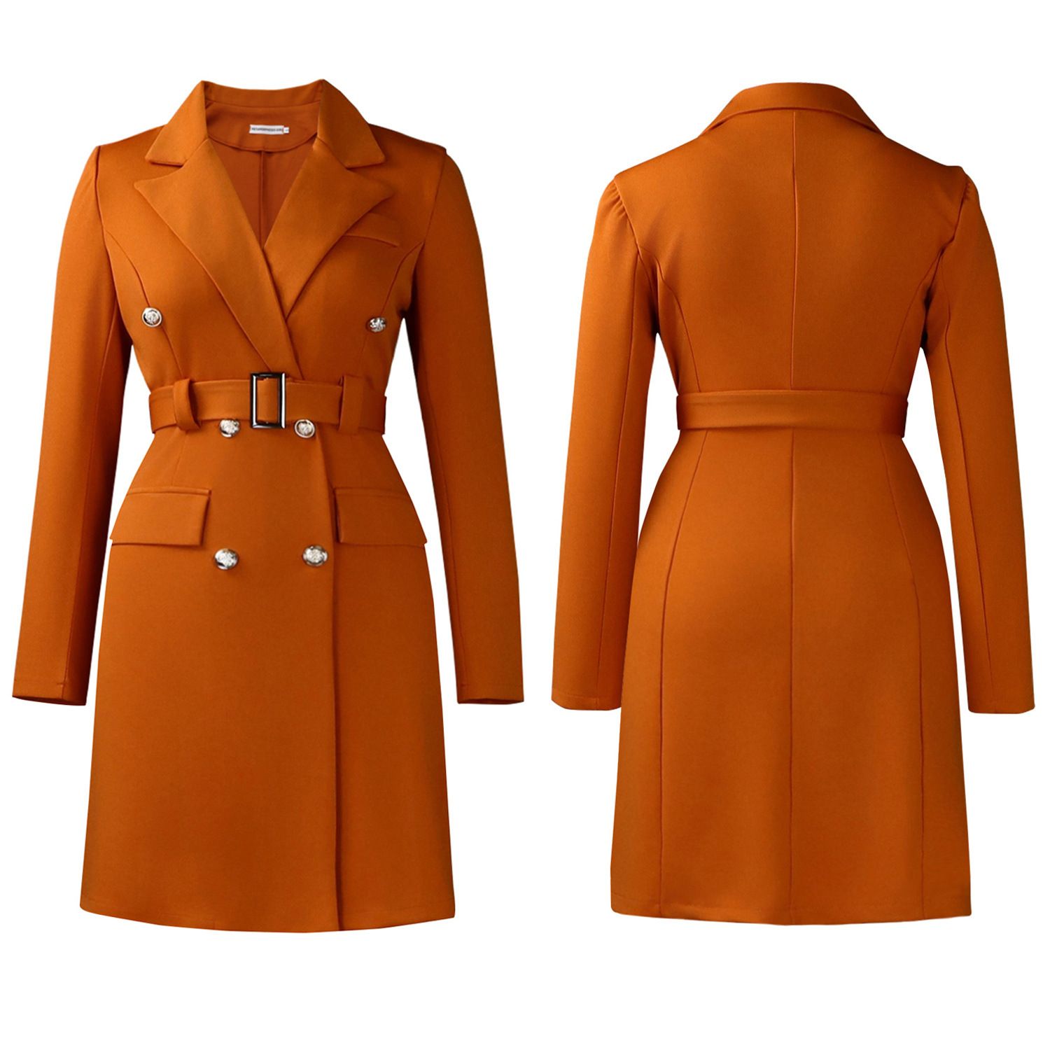 New style European and American double-breasted pure color suit collar long-sleeved figure-hugging office dress