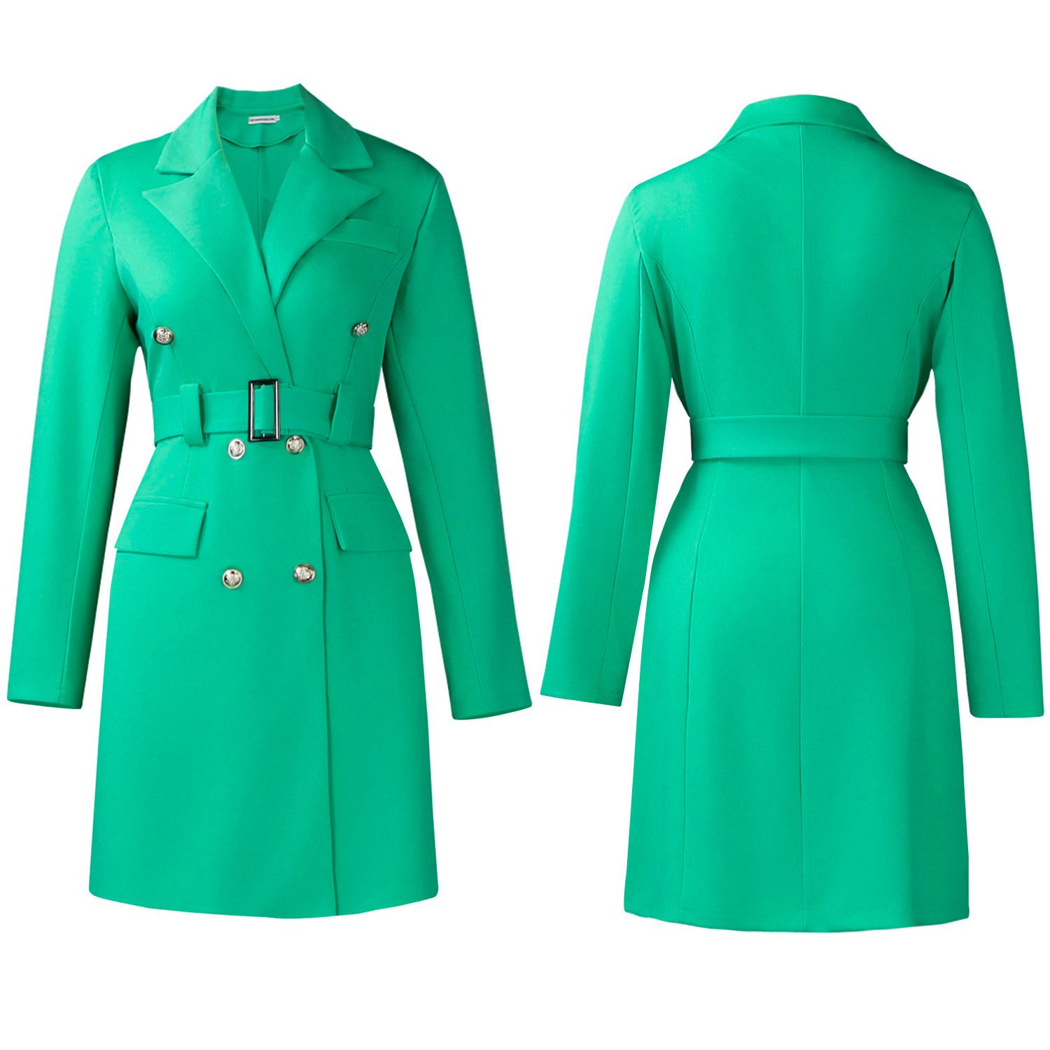 New style European and American double-breasted pure color suit collar long-sleeved figure-hugging office dress