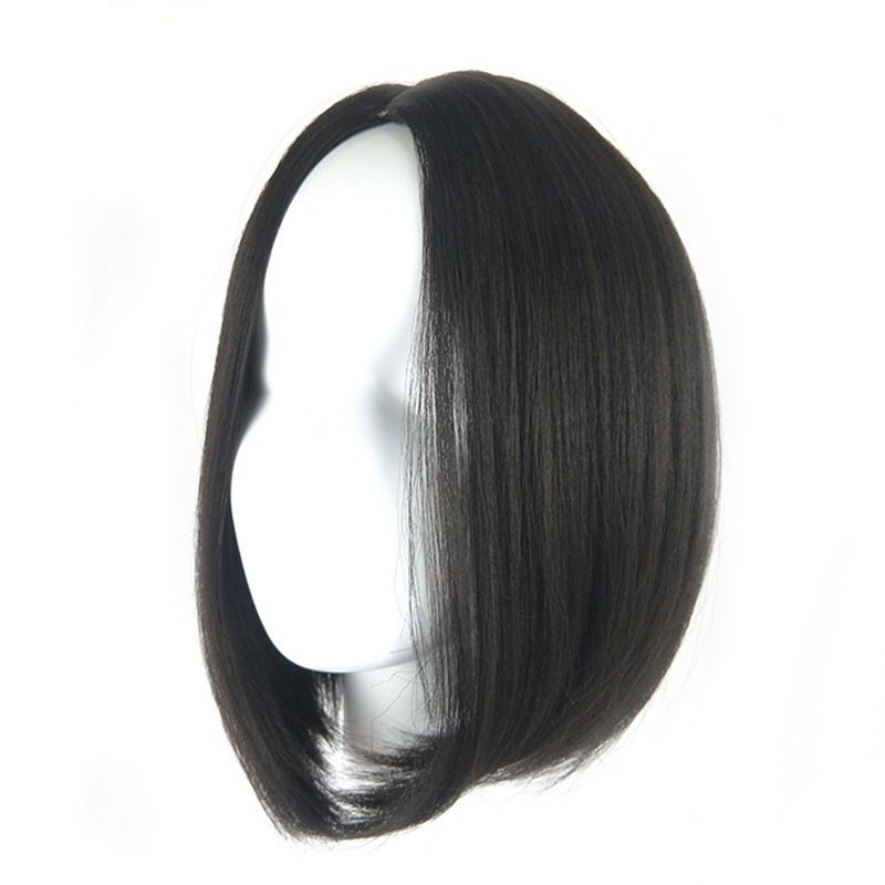 European style black mid-length straight bob hairstyle wigs, synthetic hair with high temperature treatment, natural and realistic fake hair head coverings