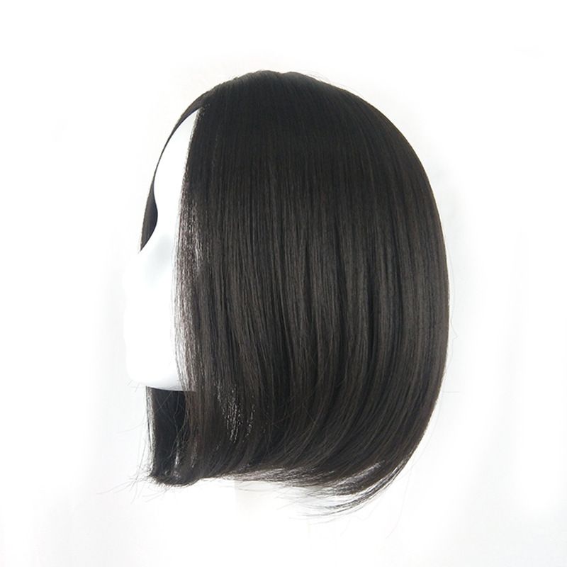 European style black mid-length straight bob hairstyle wigs, synthetic hair with high temperature treatment, natural and realistic fake hair head coverings
