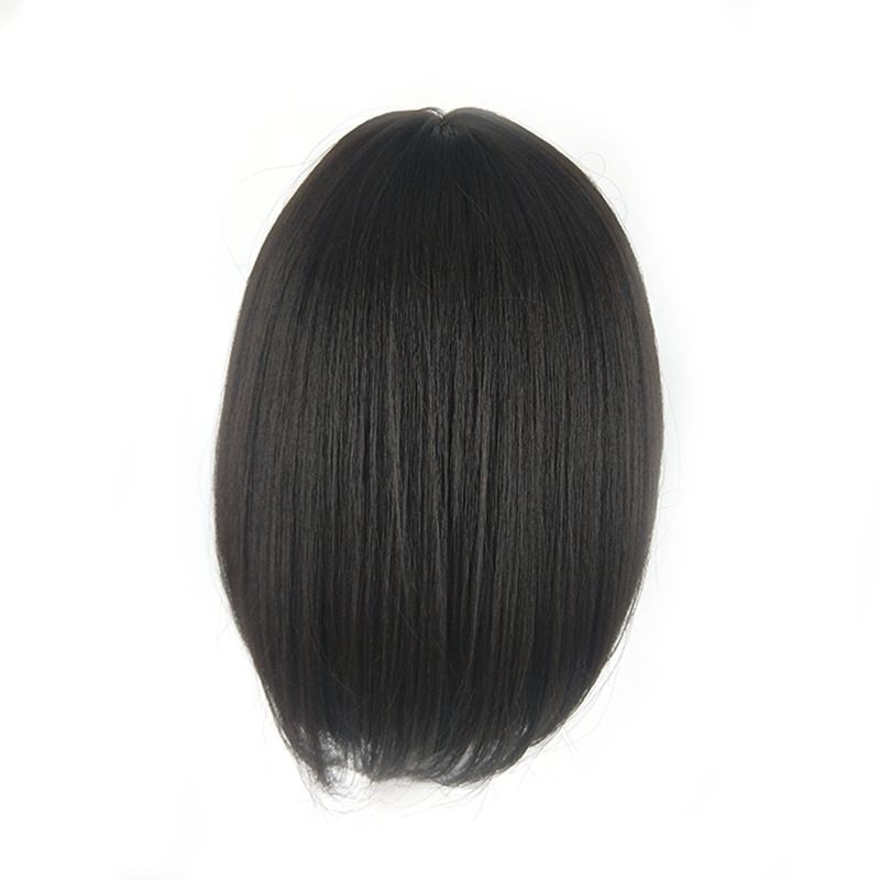 European style black mid-length straight bob hairstyle wigs, synthetic hair with high temperature treatment, natural and realistic fake hair head coverings