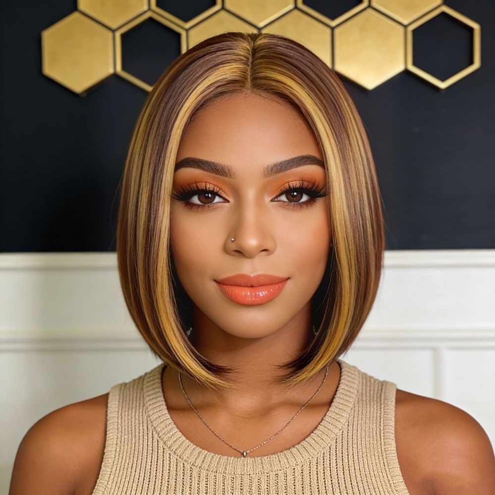 European style black mid-length straight bob hairstyle wigs, synthetic hair with high temperature treatment, natural and realistic fake hair head coverings