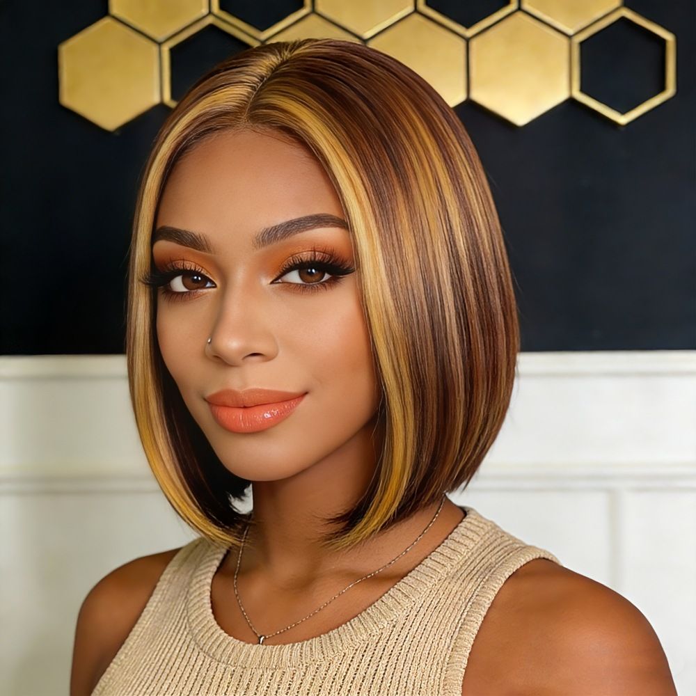 European style black mid-length straight bob hairstyle wigs, synthetic hair with high temperature treatment, natural and realistic fake hair head coverings