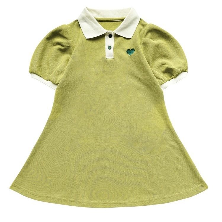 Girls' Princess Dress Summer Girl's Skirt Polo Solid Color Korean Style A-Line Skirt Short Sleeve Skirt Hem Formal Dress Cartoon