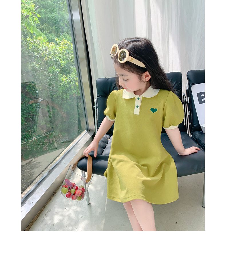 Girls' Princess Dress Summer Girl's Skirt Polo Solid Color Korean Style A-Line Skirt Short Sleeve Skirt Hem Formal Dress Cartoon