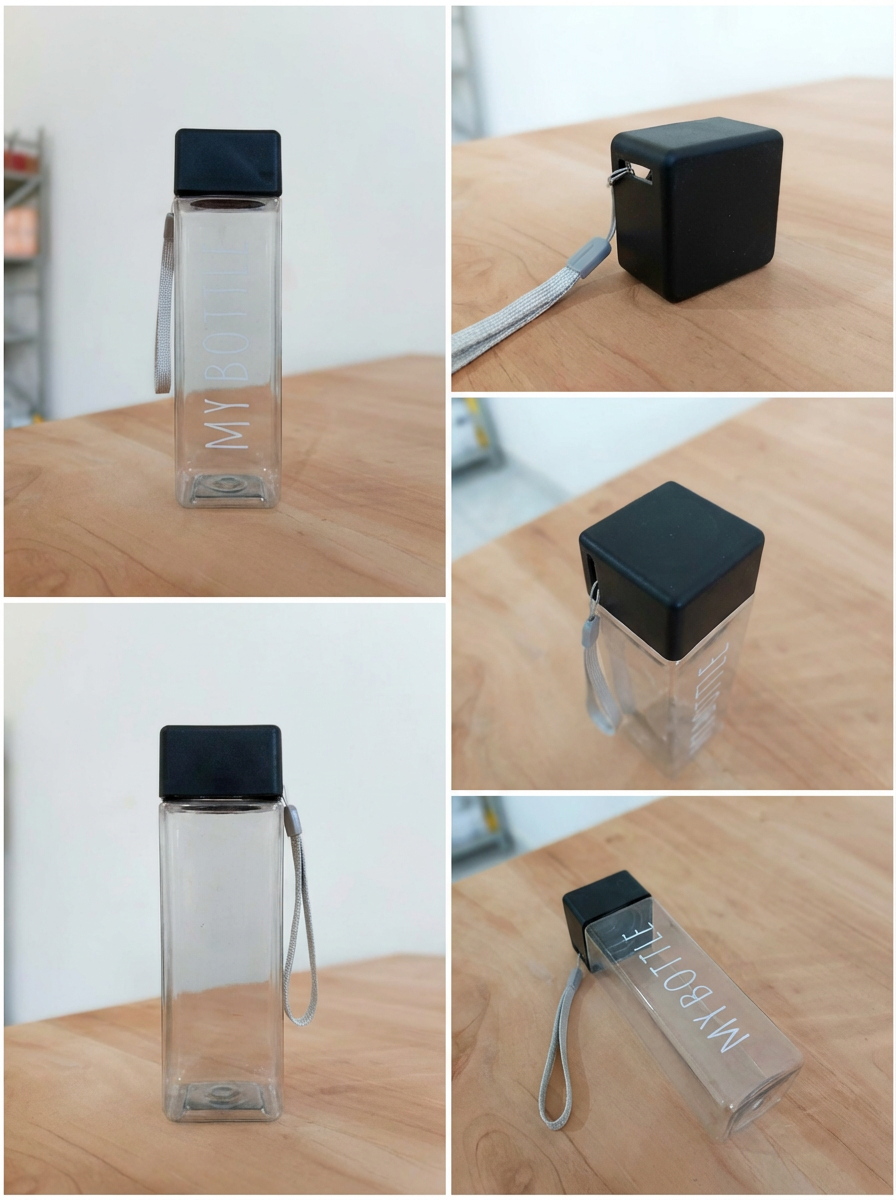 500ml Creative Square Travel Water Bottles – Fresh Macaron Color Palette,  Portable Leak-proof Hydration Essential