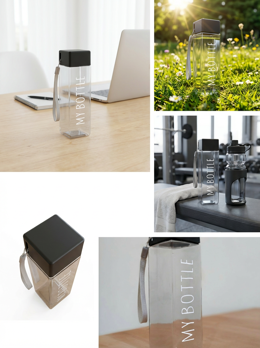 500ml Creative Square Travel Water Bottles – Fresh Macaron Color Palette,  Portable Leak-proof Hydration Essential