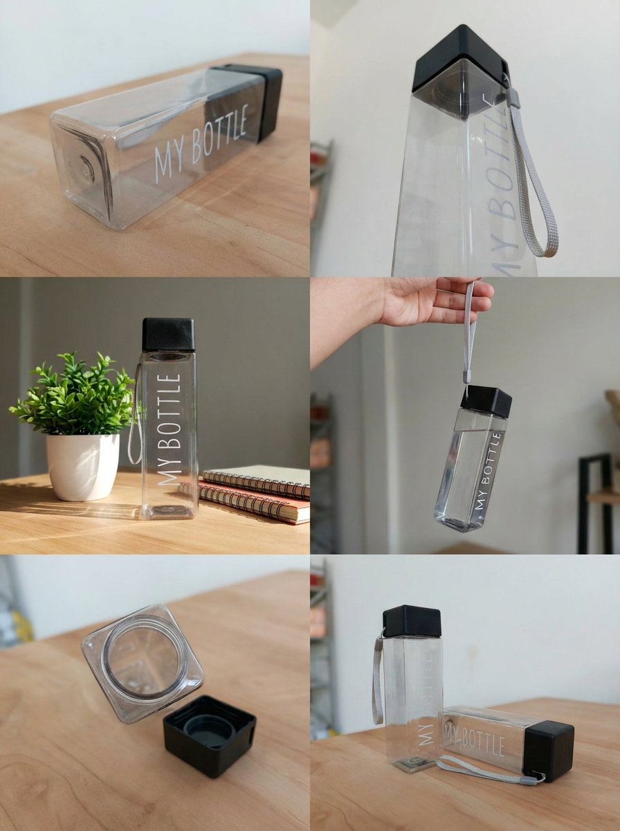 500ml Creative Square Travel Water Bottles – Fresh Macaron Color Palette,  Portable Leak-proof Hydration Essential