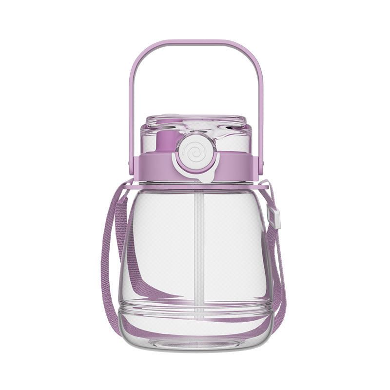 1300ml Giant Plastic Tumbler - Cute Straw Cup with Handle, Heat-resistant & Portable Big Belly Cup for Students, Sports, Fitness & Home Use (stickers random)