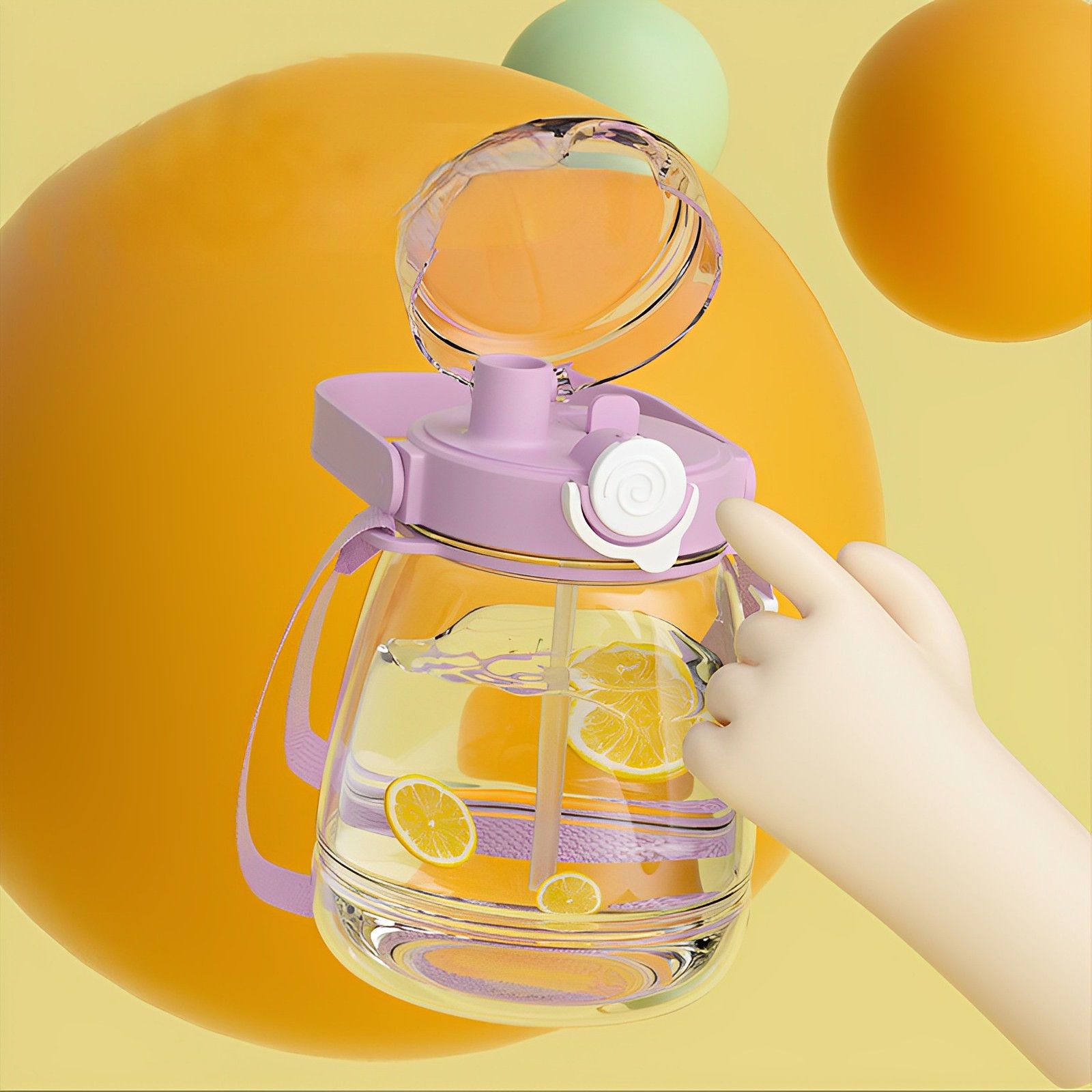 1300ml Giant Plastic Tumbler - Cute Straw Cup with Handle, Heat-resistant & Portable Big Belly Cup for Students, Sports, Fitness & Home Use (stickers random)