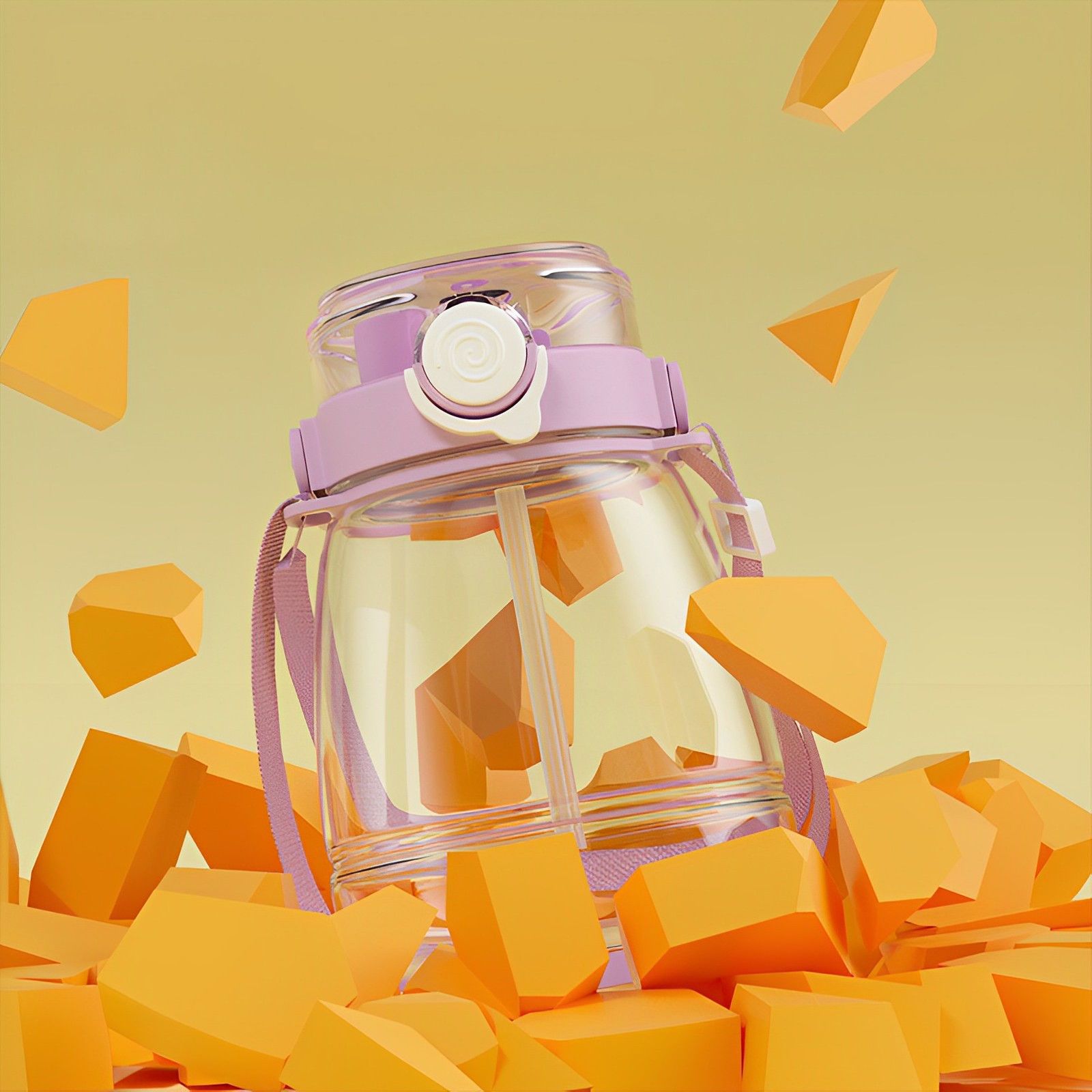 1300ml Giant Plastic Tumbler - Cute Straw Cup with Handle, Heat-resistant & Portable Big Belly Cup for Students, Sports, Fitness & Home Use (stickers random)