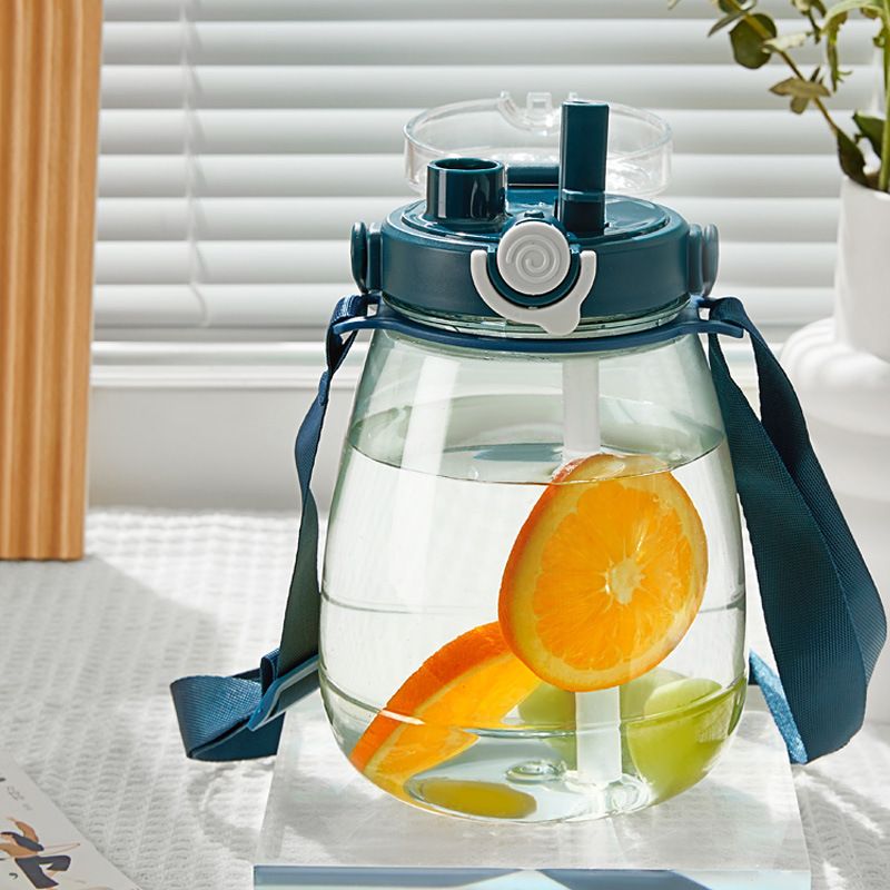 1300ml Giant Plastic Tumbler - Cute Straw Cup with Handle, Heat-resistant & Portable Big Belly Cup for Students, Sports, Fitness & Home Use (stickers random)