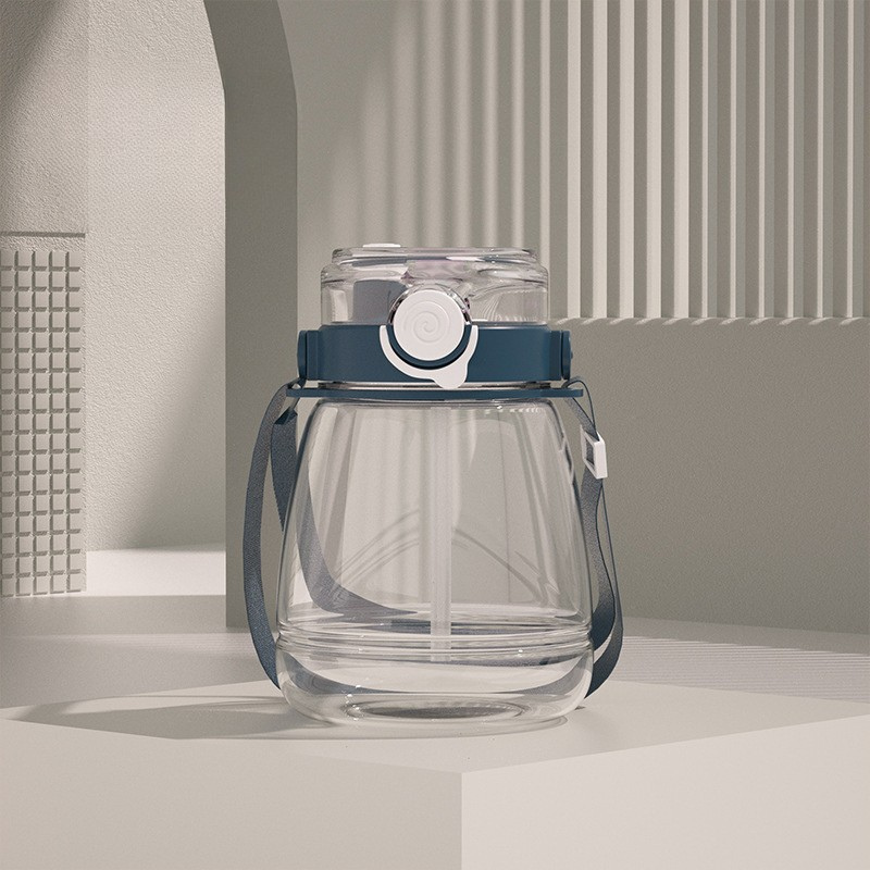 1300ml Giant Plastic Tumbler - Cute Straw Cup with Handle, Heat-resistant & Portable Big Belly Cup for Students, Sports, Fitness & Home Use (stickers random)