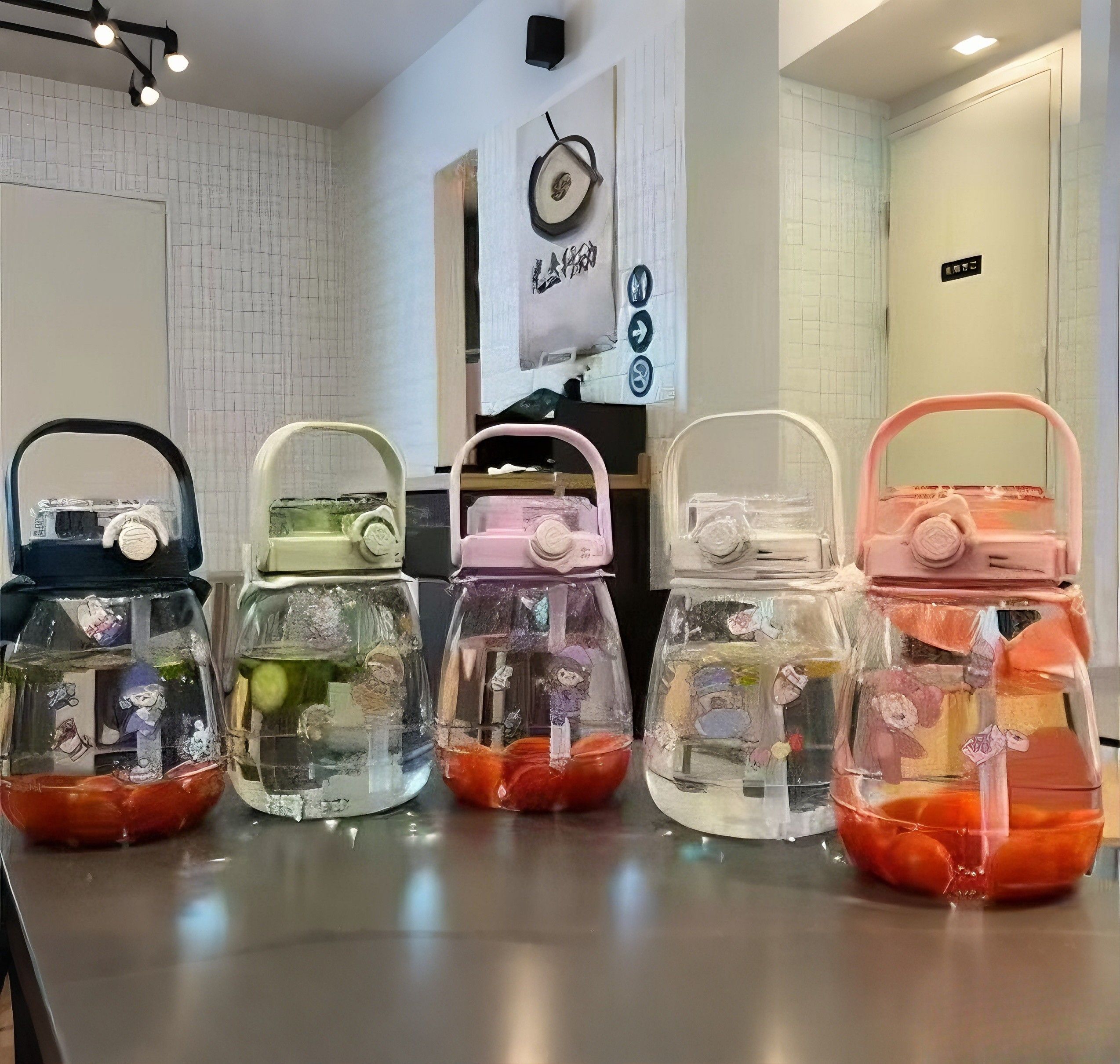 1300ml Giant Plastic Tumbler - Cute Straw Cup with Handle, Heat-resistant & Portable Big Belly Cup for Students, Sports, Fitness & Home Use (stickers random)