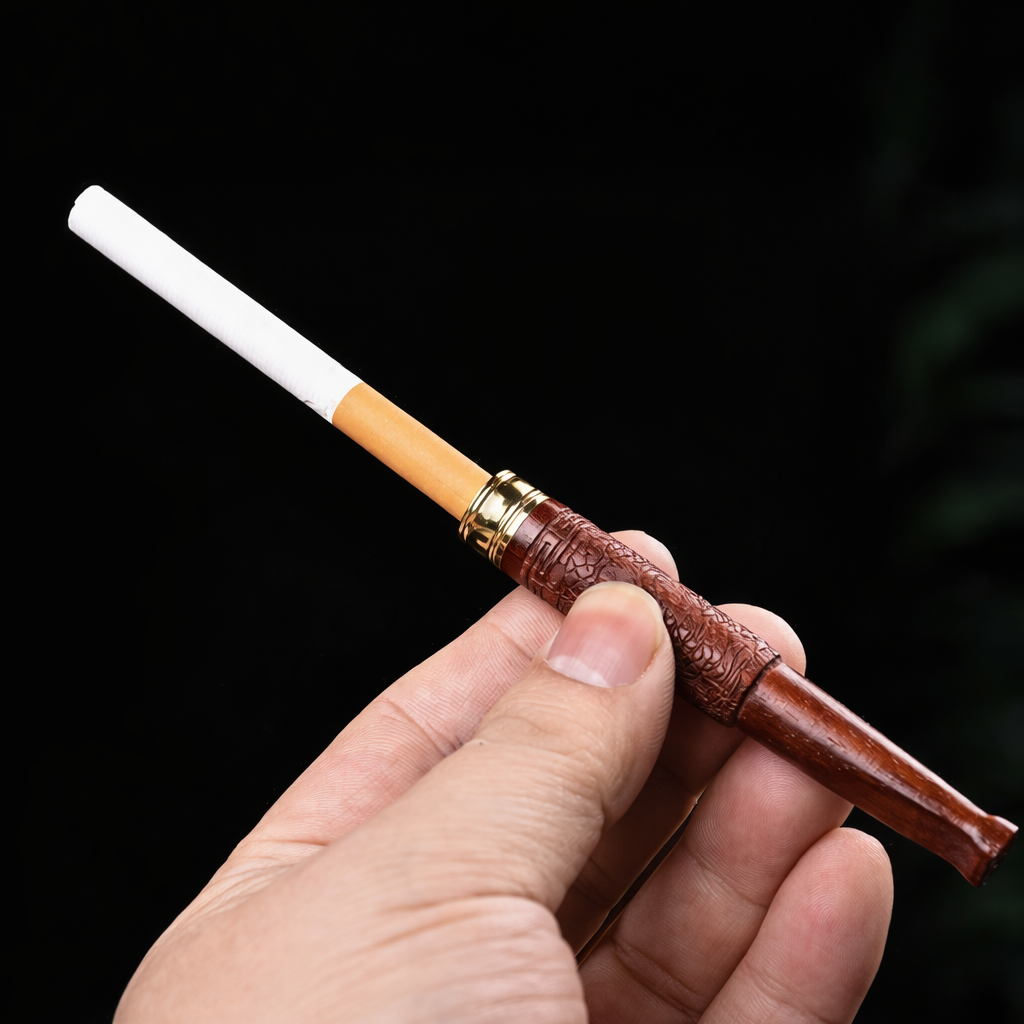 Wooden Smoking Pipe Filter – Carved Ebony Wood Reusable Filter Tip Accessory